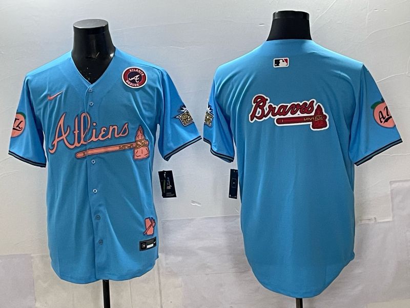 Men Atlanta Braves Nike Blank Light blue 5th generation Joint Name 2025 MLB Jersey 08->atlanta braves->MLB Jersey